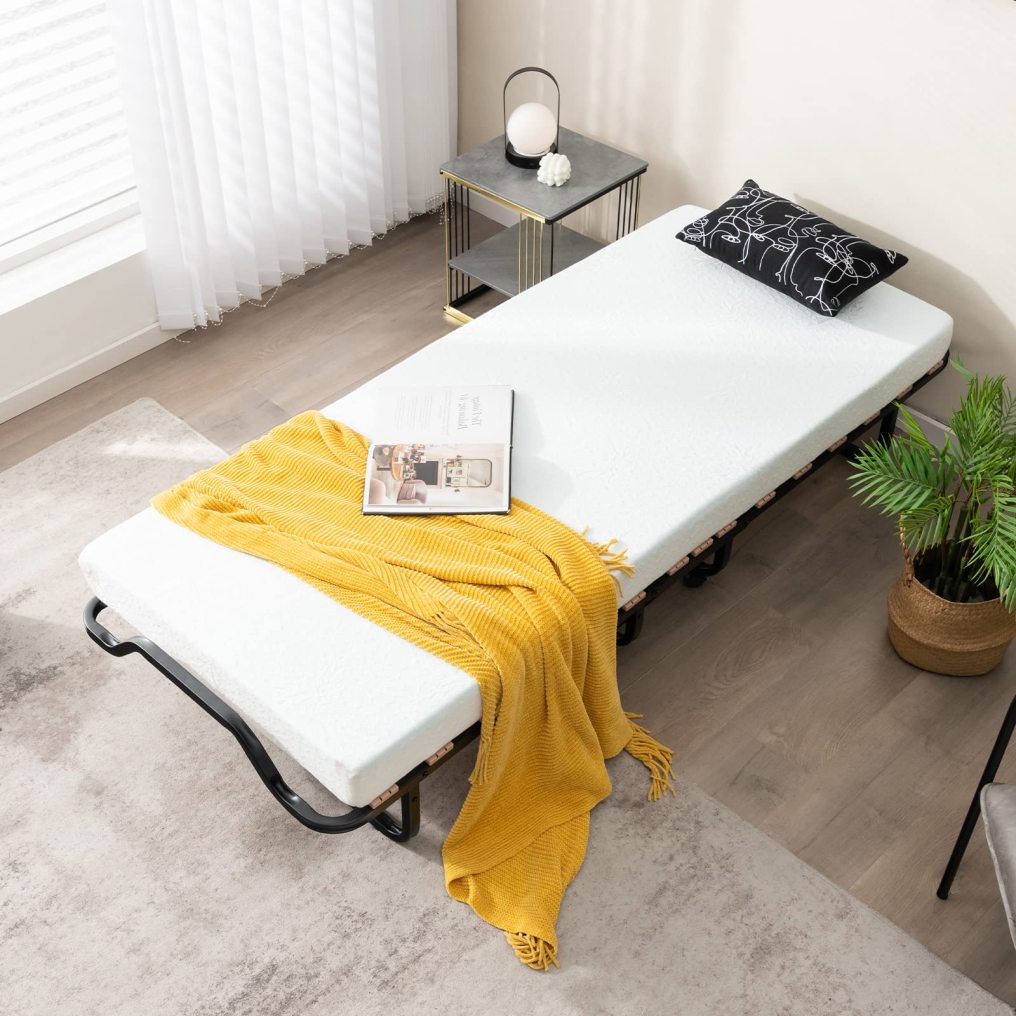 KOMFOTT Folding Bed with 4 Inch Memory Foam Mattress & Solid Wood Slats