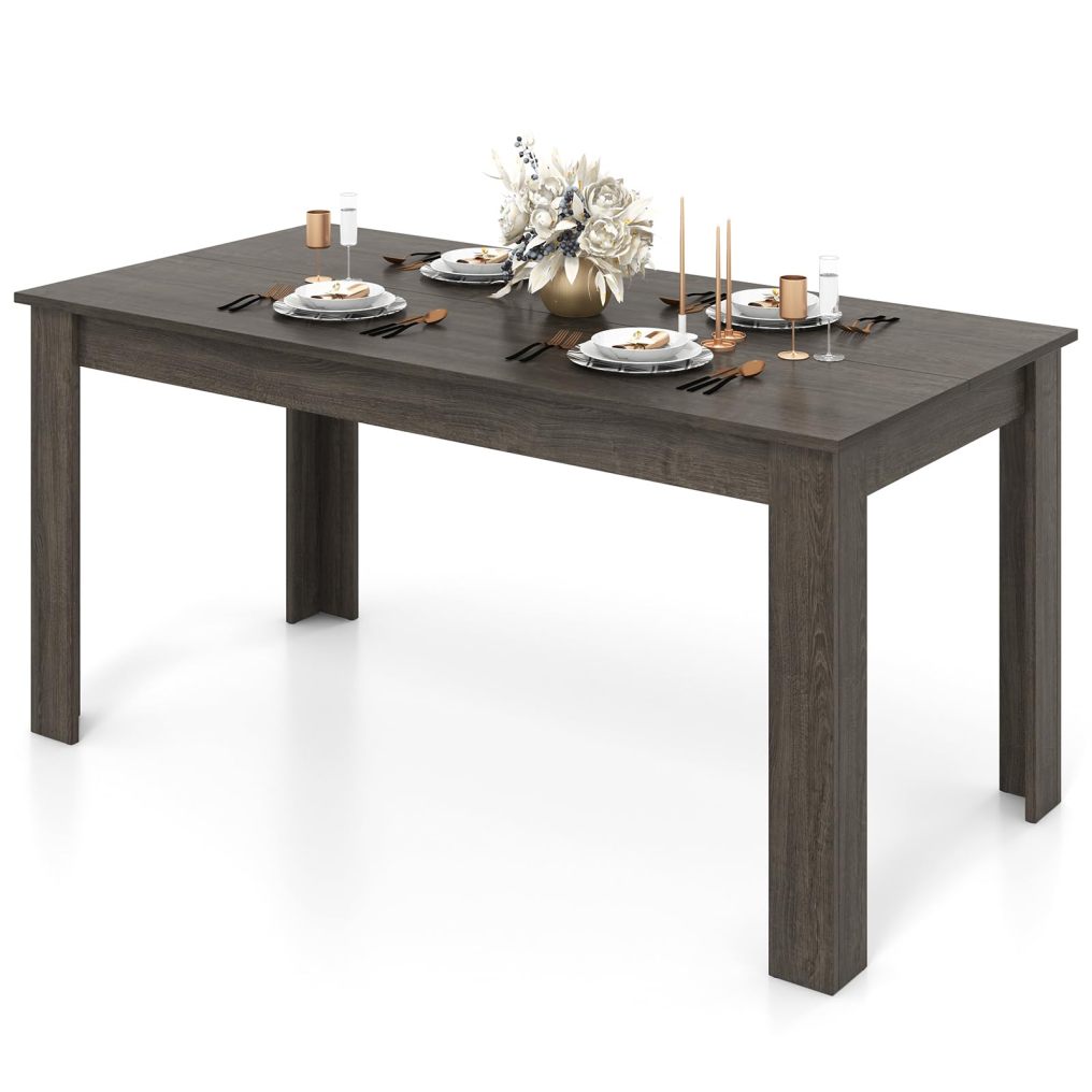 KOMFOTT Black Dining Table for 6, Wood Rectangular Table