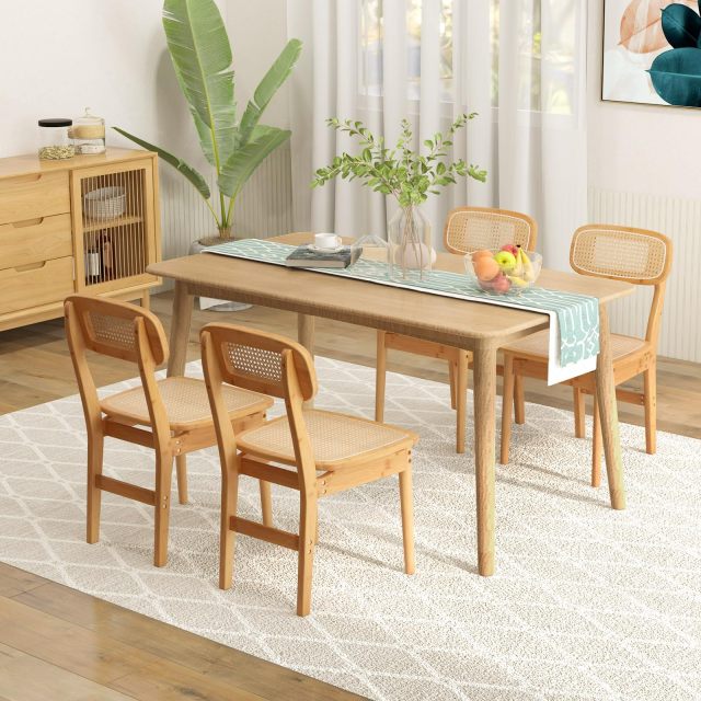 KOMFOTT Rattan Dining Chairs Set of 2/4, Bamboo Armless Dining Room Chairs