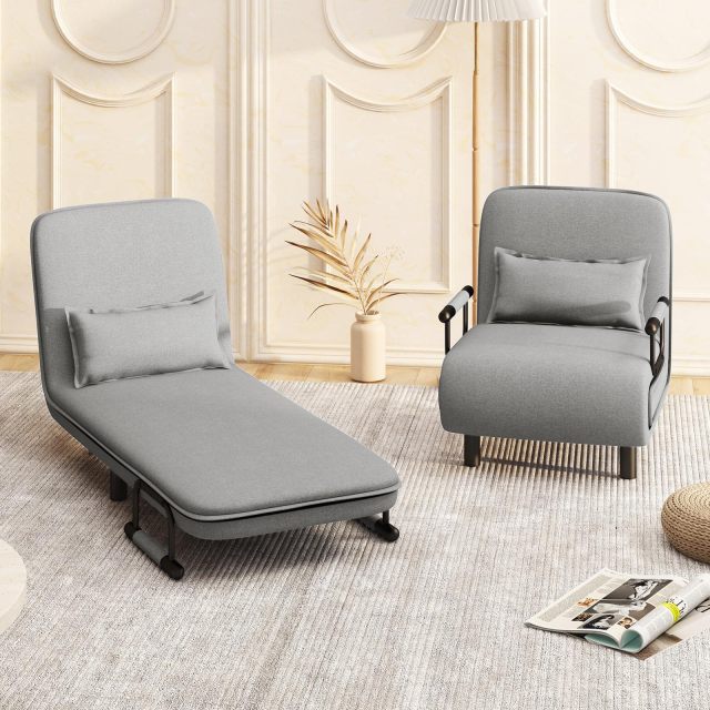 KOMFOTT Convertible Chair Bed with 5-Position Adjustable Backrest & Lumbar Pillow, 2 Lockable Casters