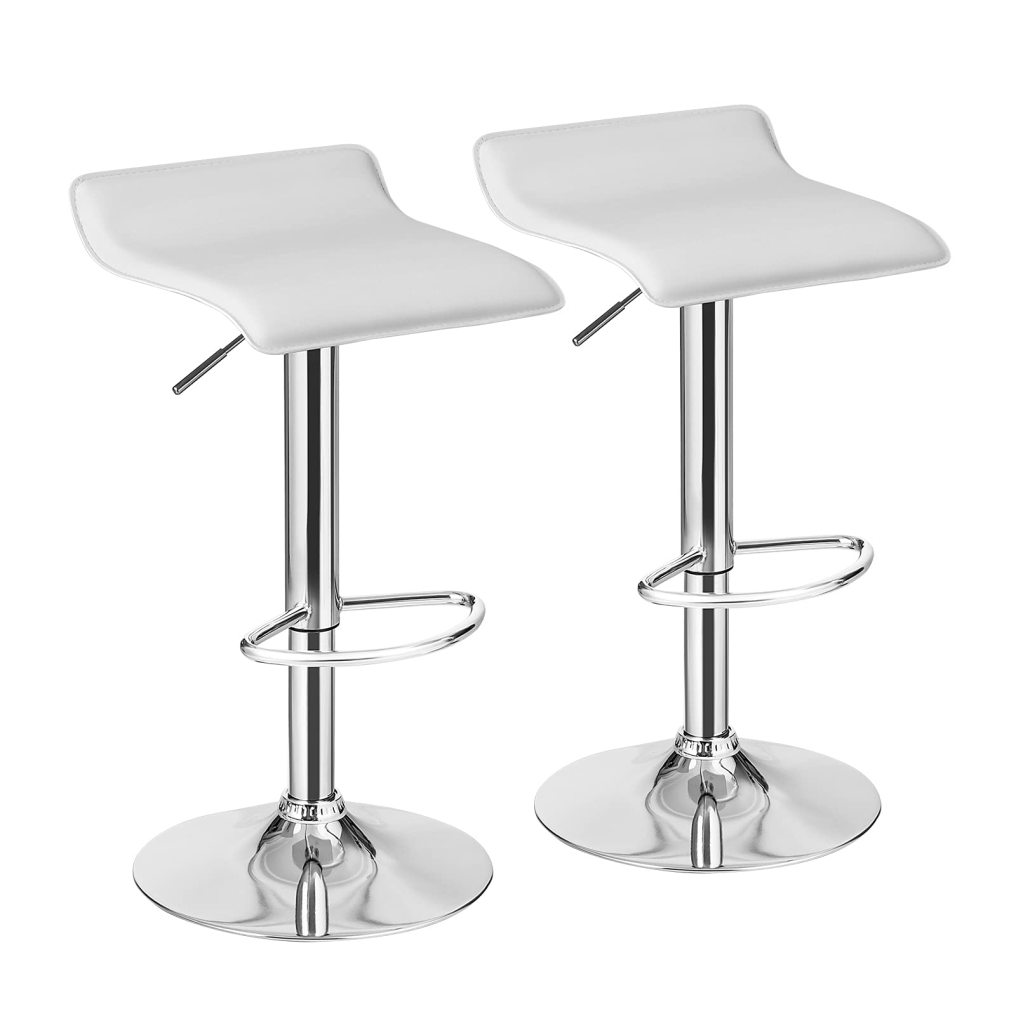 KOMFOTT Bar Stools Set of 2/4, Adjustable Swivel PU Leather Barstools w/Footrest, Chrome Base