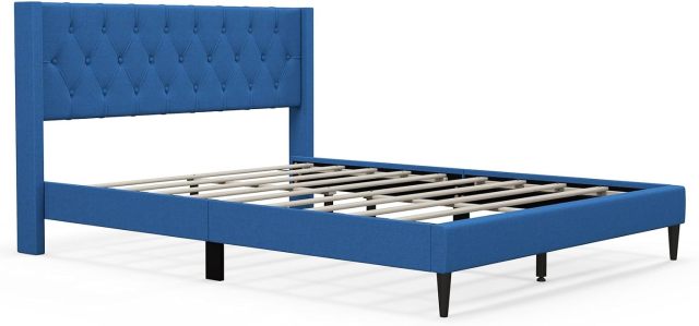 KOMFOTT Upholstered Platform Bed with Button Tufted Wingback Headboard
