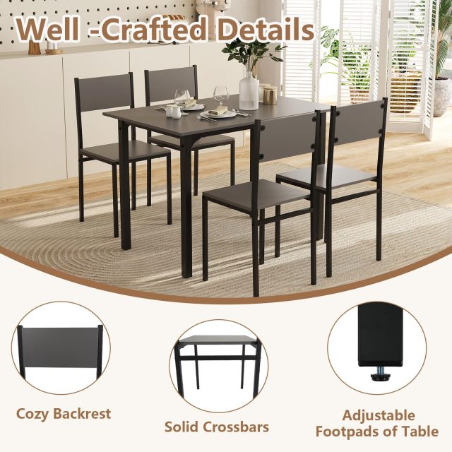 KOMFOTT 5-Piece Dining Table Set, Industrial Kitchen Table and Chairs for 4 with Backrest and Metal Frame