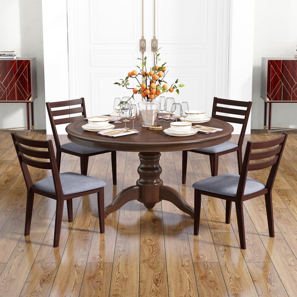 KOMFOTT Wood Dining Chairs Set of 2/4, Upholstered Kitchen Chair with Solid Rubber Wood Frame