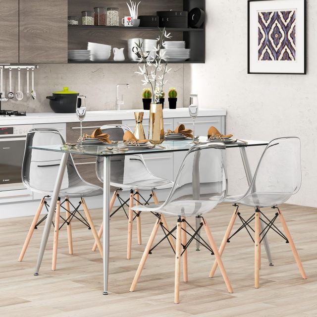 KOMFOTT Glass Dining Table, Modern Rectangular Table with Spacious Tempered Glass Tabletop