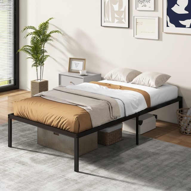 KOMFOTT 14-Inch Twin Size Metal Platform Bed Frame, Heavy-Duty Metal Bed Base