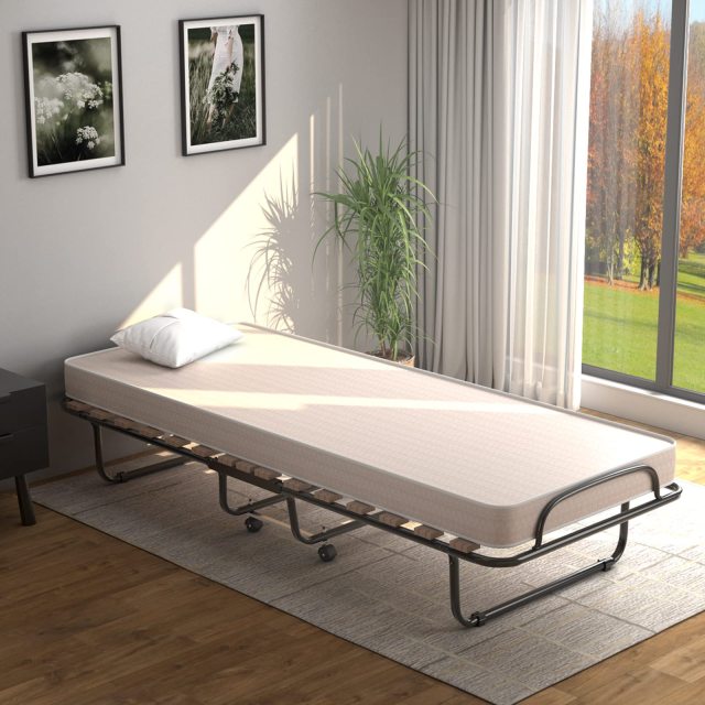 KOMFOTT Portable Folding Rollaway Bed with Steel Frame & Memory Foam Mattress