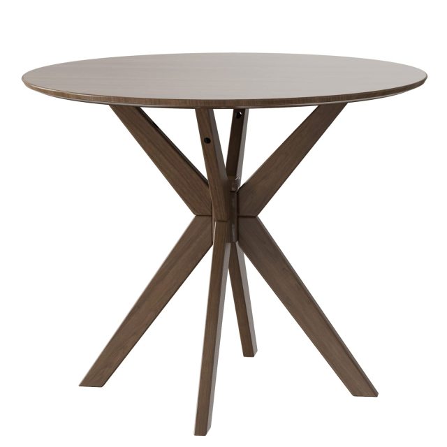 KOMFOTT 36" Round Dining Table, Solid Wood Kitchen Table with Intersecting Pedestal Base and Adjustable Foot Pads
