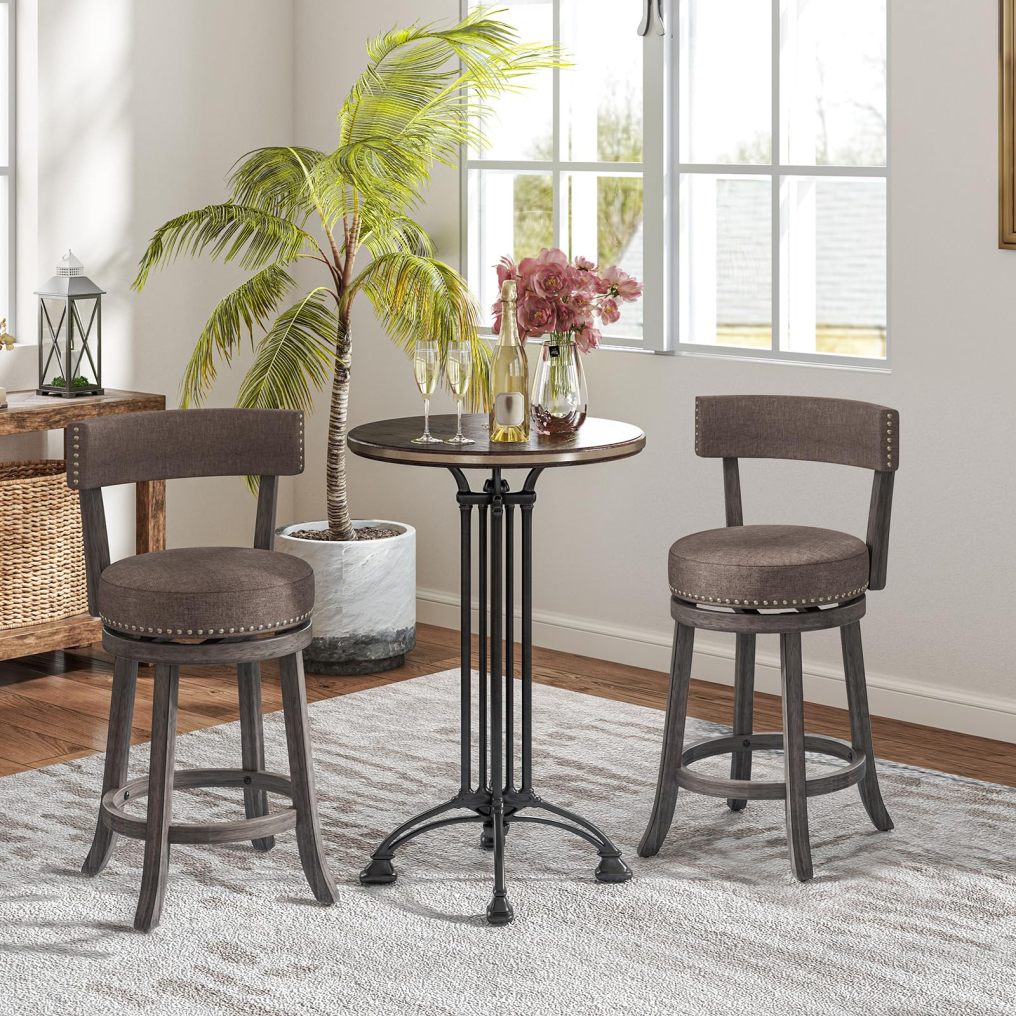 KOMFOTT Swivel Counter Height Bar Stools Set of 2/4 with Footrest, Rubber Wood Frame