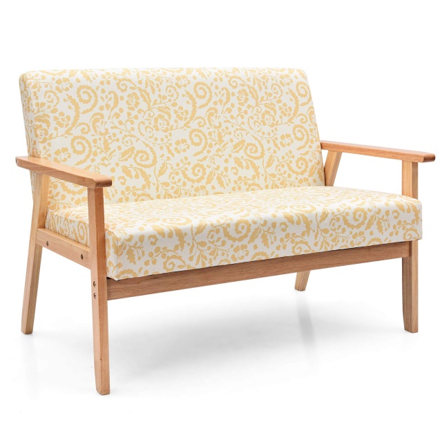 KOMFOTT 2-Seat Mid-Century Upholstered Wooden Loveseat w/Rubber Wood