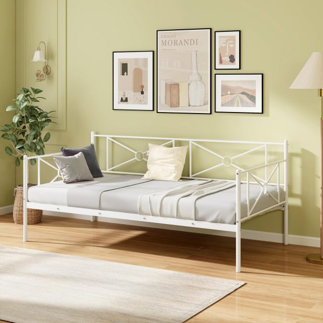 KOMFOTT Twin Size Metal Daybed Frame, Multifunctional Sofa Guest Bed with Headboard