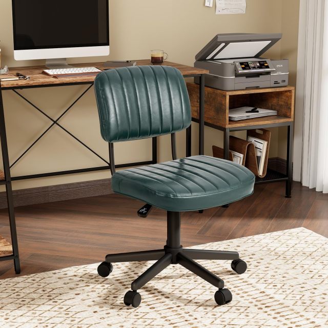 KOMFOTT Leather Height Adjustable Office Chair, Retro Swivel Rolling Task Chair