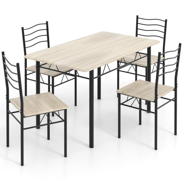 KOMFOTT 5 Piece Dining Table Set with 4 Chairs, Metal Frame Wood Like Tabletop Kitchen Furniture