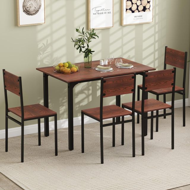 KOMFOTT 5-Piece Dining Table Set, Industrial Kitchen Table and Chairs for 4 with Backrest and Metal Frame