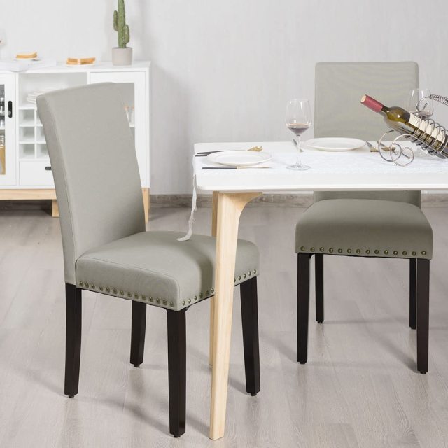 KOMFOTT Upholstered Dining Chairs Set of 2, Fabric Side Chairs with Wood Legs, Soft Padded Seat