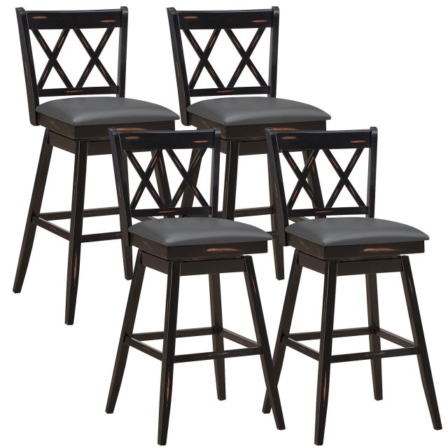KOMFOTT 360 ° Swivel Bar Stool Set of 2/4 with Foot Rest Upholstered Cushion & Ergonomic Backrest