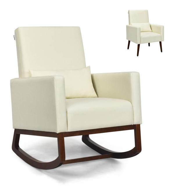 KOMFOTT Upholstered Rocking Chair, Modern High Back Armchair, Comfortable Rocker with Fabric Padded Seat, Waist Pillow
