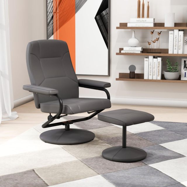 KOMFOTT Recliner Chair with Ottoman, 360° Swivel Faux Leather Reclining Chair w/Adjustable Backrest, Footrest