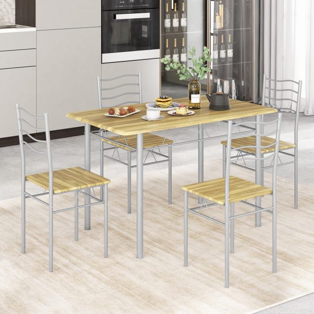 KOMFOTT 5 Piece Dining Table Set with 4 Chairs, Metal Frame Wood Like Tabletop Kitchen Furniture