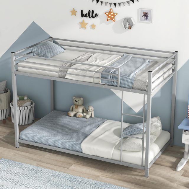 KOMFOTT Metal Low Bunk Bed Twin Over Twin