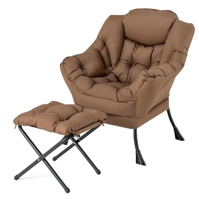 KOMFOTT Lazy Sofa Chair with Ottoman, Upholstered Leisure Lounge Armchair with Folding Footrest, Side Storage Pocket