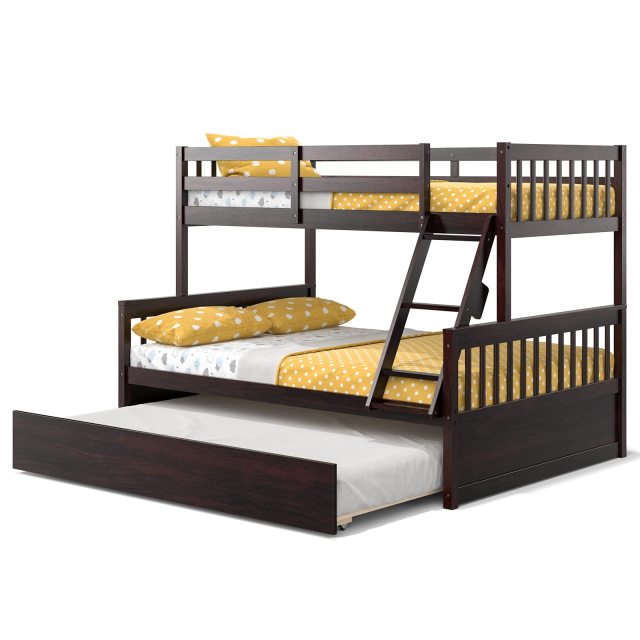 KOMFOTT Wood Twin Over Full Bunk Bed with Solid Pine Wood Frame