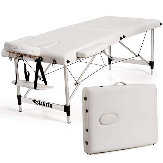 KOMFOTT 2 Folding Portable Massage Table, Aluminum Frame & Height Adjustable