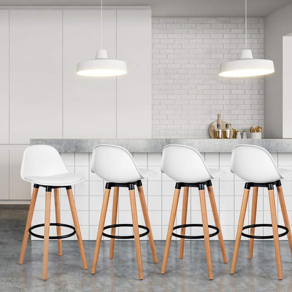 KOMFOTT Bar Stools Set of 2/4, Modern Armless Kitchen Stool with Soft PU Leather Seat