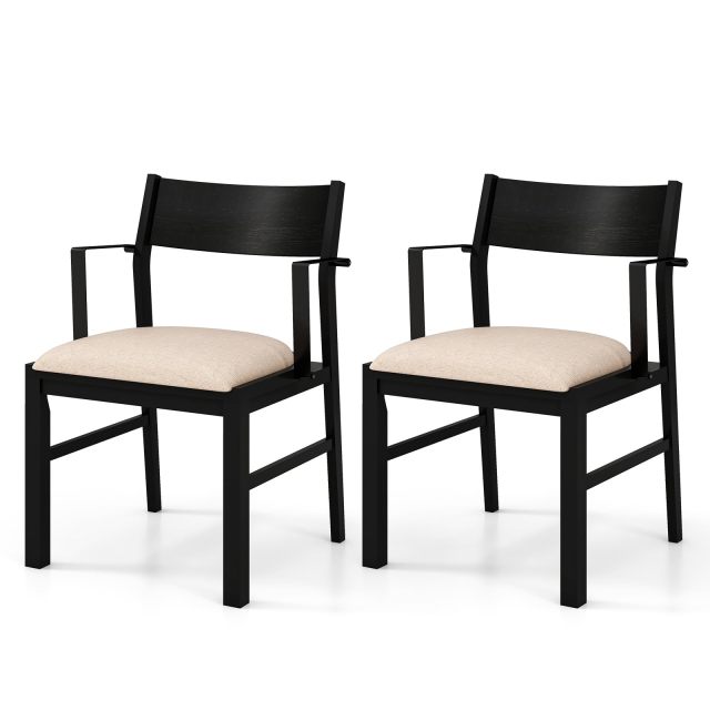 Komfott Dining Chairs Set of 2/4 with Padded Seat, Metal Armrest, Solid Rubber Wood Legs