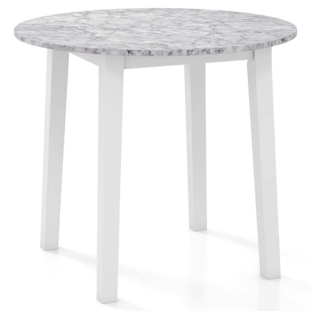 KOMFOTT Round Dining Table with Rubber Wood Legs, Marble-Textured Veneer Tabletop