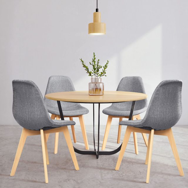 KOMFOTT Set of 4 Modern Fabric Dining Chairs with Solid Wood Legs High Backrest Soft Padded Seat