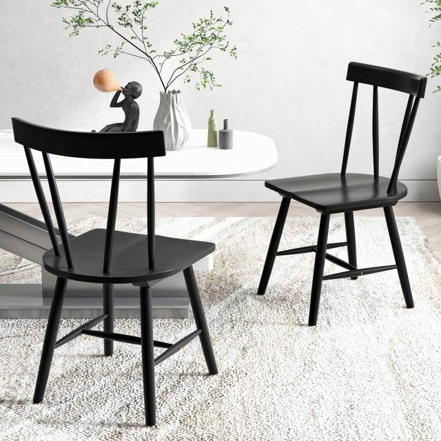 KOMFOTT Set of 2/4 Windsor Chairs, Rubber Wood Dining Chairs with Spindle Back