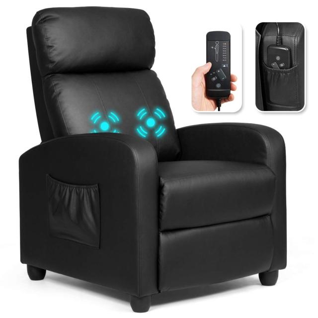 KOMFOTT Recliner Chair for Living Room, Recliner Sofa Wingback Chair w/Massage Function