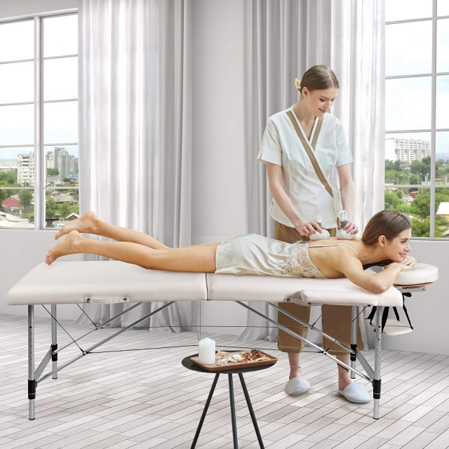 KOMFOTT 2 Folding Portable Massage Table, Aluminum Frame & Height Adjustable