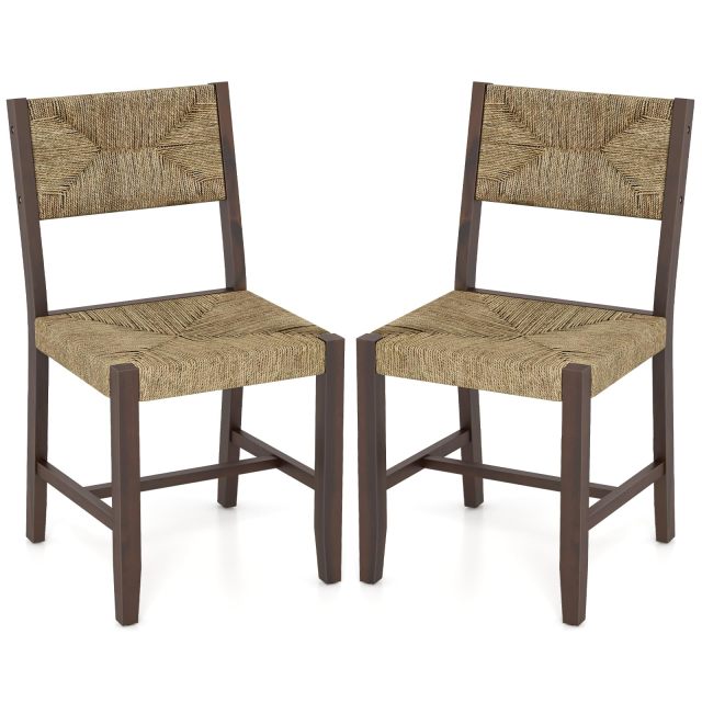 KOMFOTT Rattan Dining Chairs Set of 2/4, Farmhouse Cane Side Chairs w/Woven Seaweed Backrest & Seat