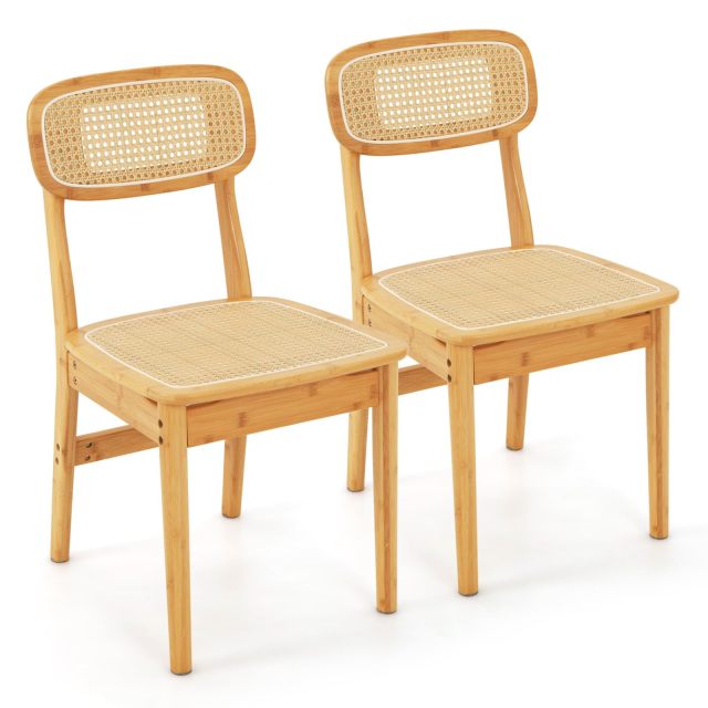 KOMFOTT Rattan Dining Chairs Set of 2/4, Bamboo Armless Dining Room Chairs