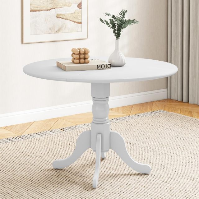 KOMFOTT Wood Round Dining Table for 4 People with Round Tabletop & Curved Trestle Legs