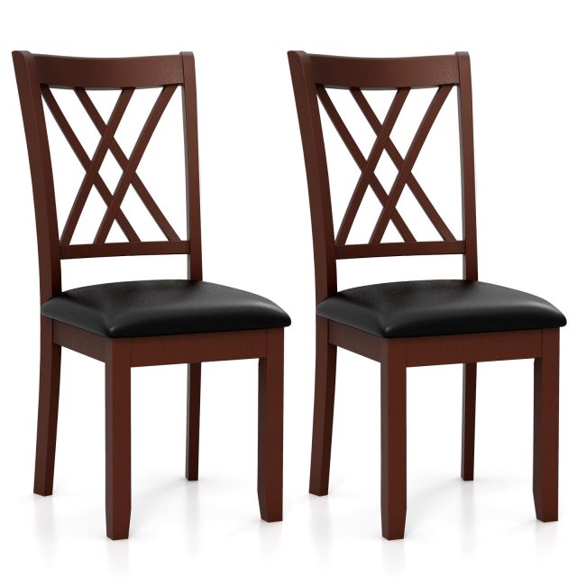 KOMFOTT Wood Dining Chairs Set of 2/4, Faux Leather Upholstered Kitchen Chairs with Rubber Wood Legs, Padded Seat