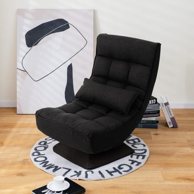 KOMFOTT Adjustable Swivel Floor Chair, 5 Position Video Game Chair with Massage Lumbar Pillow, Swivel Base, Steel Frame