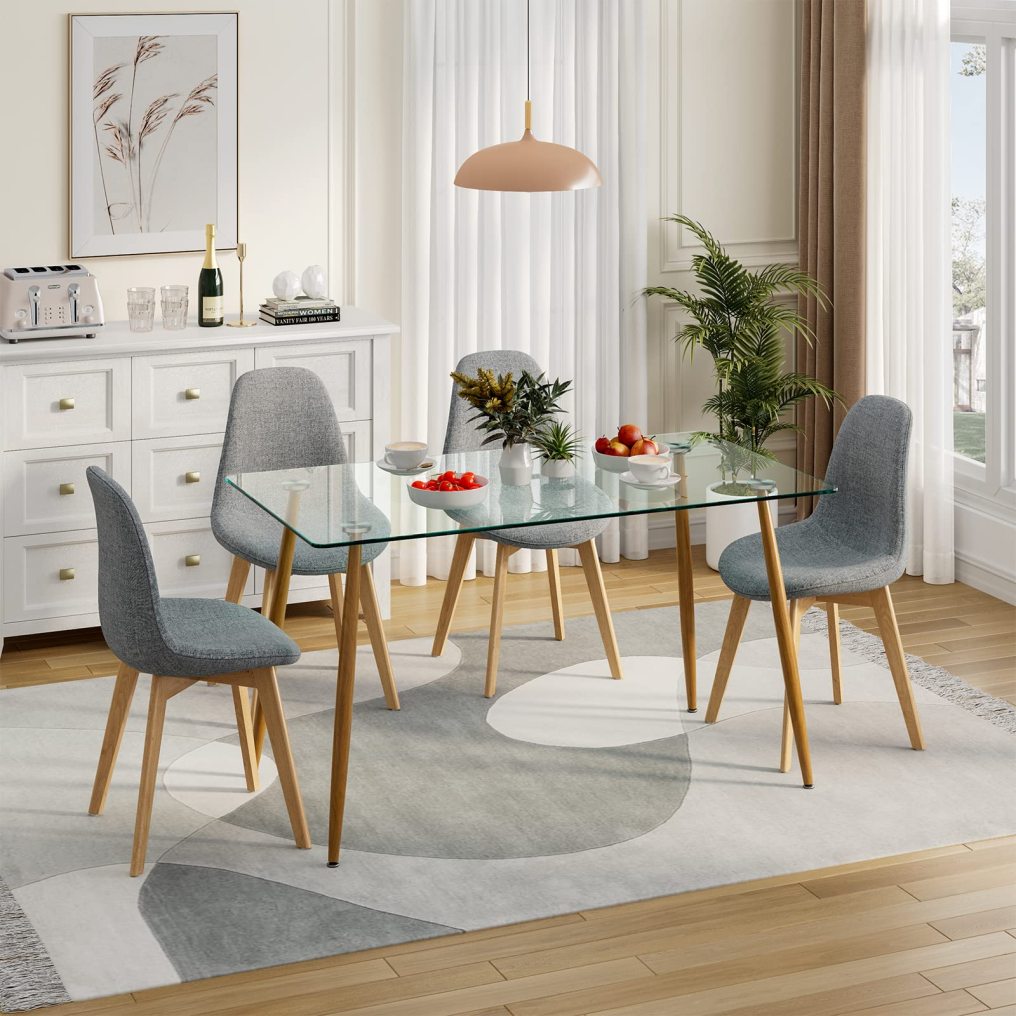 KOMFOTT Glass Dining Table, Modern Rectangular Table with Spacious Tempered Glass Tabletop