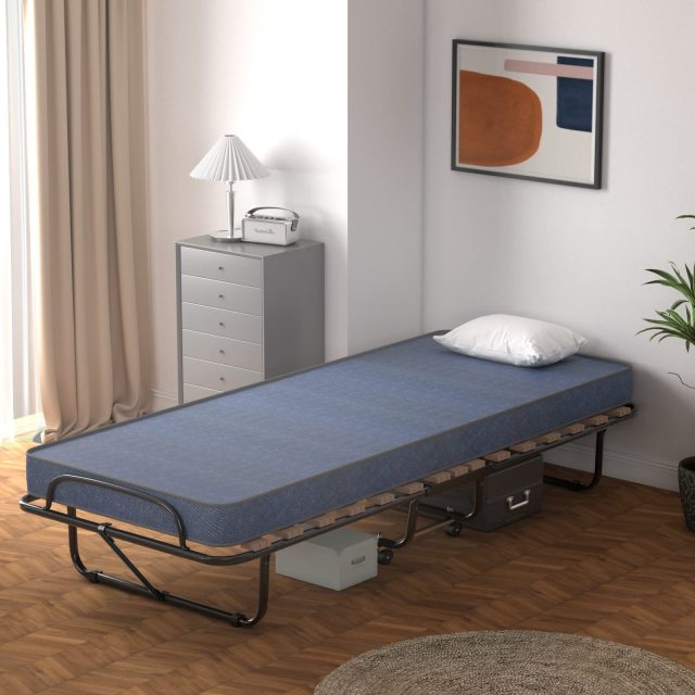 KOMFOTT Portable Folding Rollaway Bed with Steel Frame & Memory Foam Mattress