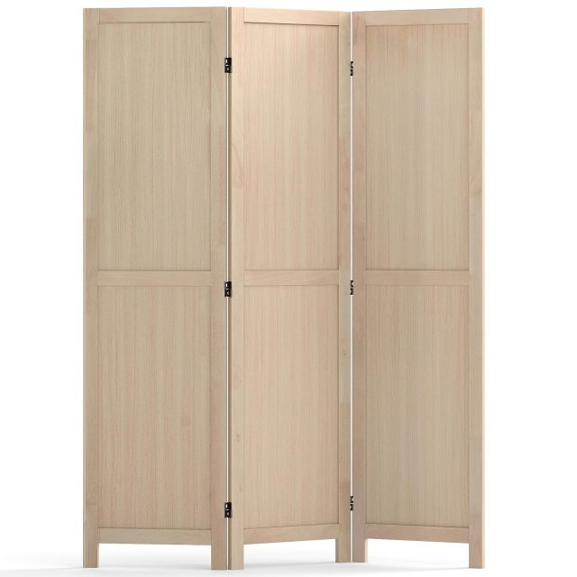 3 Panel Folding Room Divider 67" Rubber Wood Privacy Screen