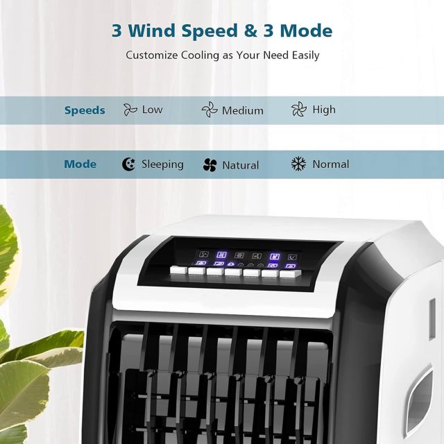 ARLIME Evaporative Air Cooler, 28" Portable Air Conditioner w/Remote, 1.7 Gallon Water Tank, 7.5H Timer