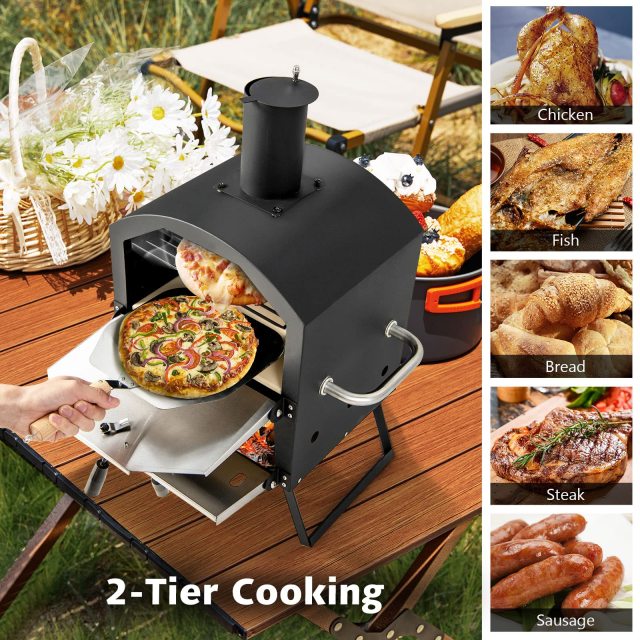 Wood Fire Peel Stone Waterproof Cover Fold-up Legs Portable Stainless Steel Maker for Camping