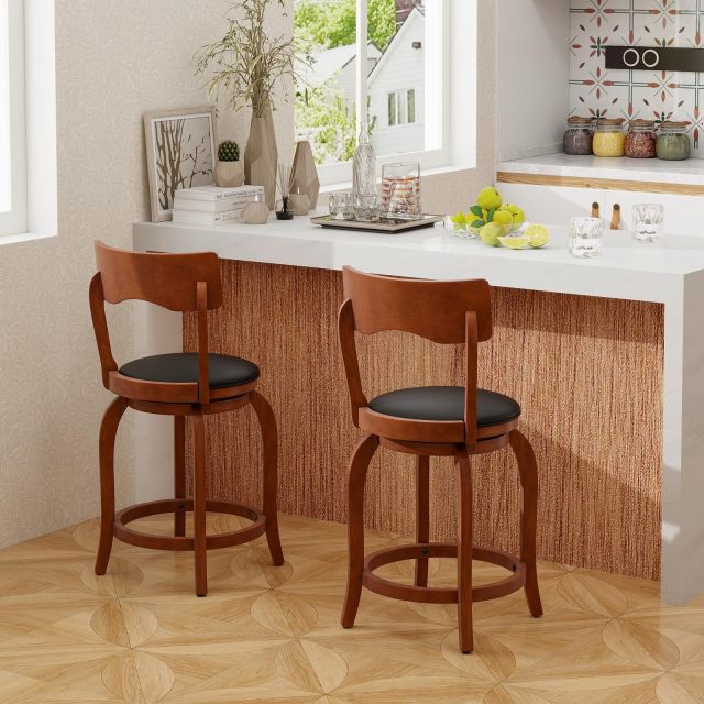 Swivel Counter Height Chairs with Rubber Wood Frame Upholstered Seat