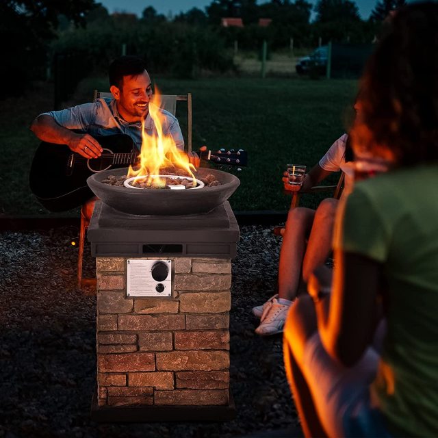 ARLIME Outdoor Propane Burning Fire Bowl, 40,000 BTU Outdoor Gas Fire Pit with Free Lava Rocks