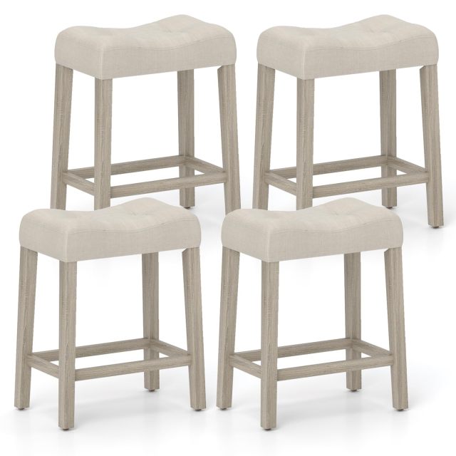 Wooden Saddle Stools Set of 4 with Solid Rubber Wood Legs