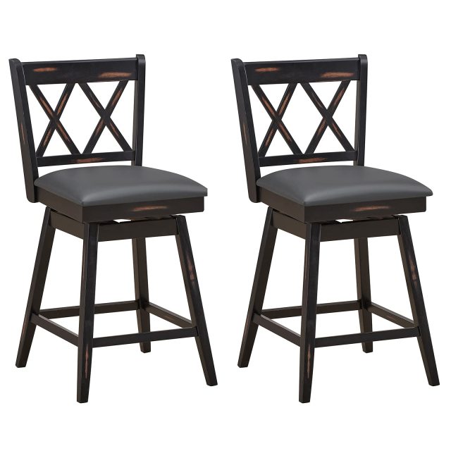360 ° Swivel Counter Height 25 inch Bar Stool with Foot Rest Upholstered Cushion & Ergonomic Backrest