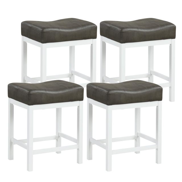 24.5" Bar Stool Set Upholstered Breakfast Stools w/Solid Rubber Wood Frame Humanized Footrest