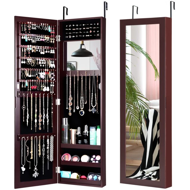 Full Length Mirror Jewelry Cabinet Wall Door Mounted Jewelry Organizer